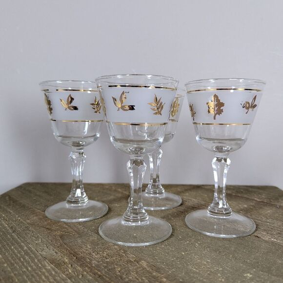 Libbey Gold Foliage Cordial Glasses Set of 4 Mid-Century - Picture 1 of 8